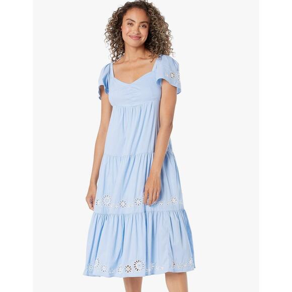 Draper James Baby Blue Embroidered Emily Midi Dress Size 4 - Picture 1 of 6